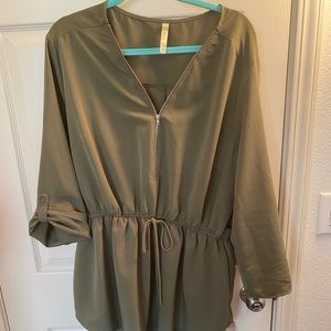 Green zip up blouse